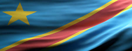Congo sign symbol. Congolese national flag waving texture background, banner. 3d illustration
