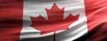 Canada sign symbol. Canadian national flag waving texture background, banner. 3d illustrationの写真素材