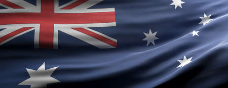 Australia sign symbol. Australian national flag waving texture background, banner. 3d illustration