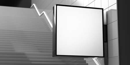 Billboard poster display mock up in subway station with stairs. White empty space, media commercial ad template. 3d illustrationの写真素材