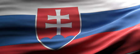 Slovakia sign symbol. Slovakian national flag waving texture background, banner. 3d illustration