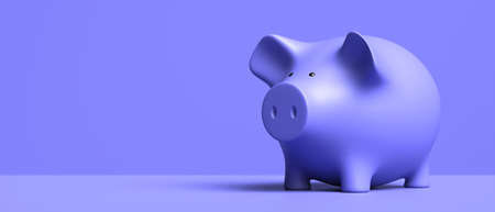 Finance, bank, cash money, saving concept. Piggy bank monochrome blue color, on blue background,...