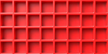 Red open empty box abstract background. Mockup template for products presentation, book self, showcase, advertise. 3d illustrationの写真素材