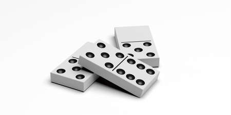 Dominoes game. Domino tiles white color with black dots isolated against white background. Business domino effect concept. 3d illustrationの写真素材