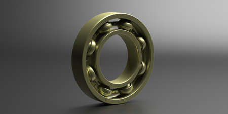 Ball bearing. Gold metal industrial spare part on black background. Machinery, engineering concept....
