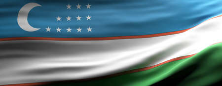 Uzbekistan sign symbol, national flag waving texture background, language, culture concept, banner. 3d illustrationの写真素材