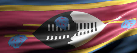Swaziland sign symbol, national flag waving texture background, language, culture concept, banner. 3d illustrationの写真素材