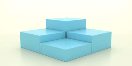 Product display set empty, block shape, pastel blue on yellow background. Stands for presentation,...