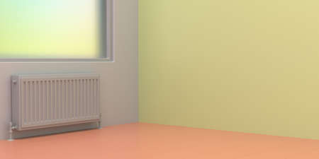 Pastel colors room interior. walls corner and floor, Heating radiator and window. Child room, Warm home concept. 3d illustrationの写真素材