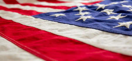 USA flag detail, closeup view. American flag background texture. Memorial day and 4th of July,...