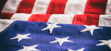 USA flag detail, closeup view. American flag background texture. Memorial day and 4th of July,...