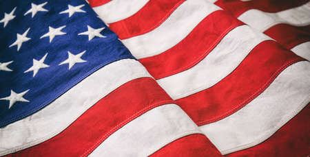 USA flag detail, closeup view. American flag background texture. Memorial day and 4th of July, Independence day conceptの写真素材