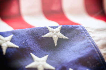 USA flag detail, closeup view. American flag background texture. Memorial day and 4th of July,...