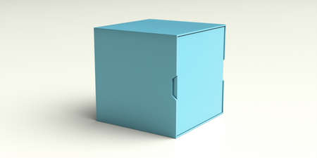 Package box cube with sliding cover, blank advertise template for products packaging. Blue color...