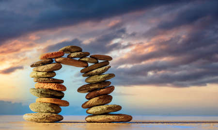Zen stones bridge stack concept. Buddhist philosophy, yoga, meditation, alternative therapy,...