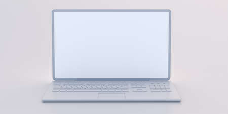 Laptop open with blank screen isolated on white background. Portable pc notebook, presentation...