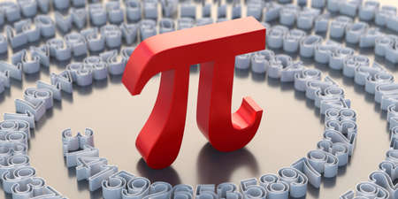 International PI day March 14. Math and science concept, Pi Greek alphabet letter, mathematical symbol and decimal sequence. Constant irrational number, 3d illustrationの写真素材