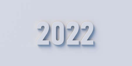 2022 Happy New Year greeting card template, Number digits gray color on grey background. 3d...