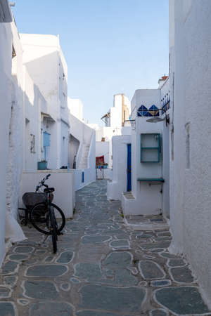 Greece, Folegandros island. Traditional buildings and paved alley at Chora town. Cyclades. Summer holidays destinationの写真素材