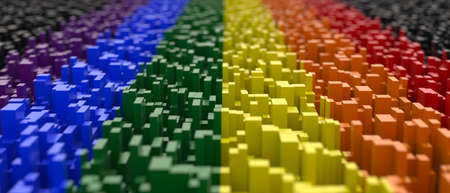 Gay Pride flag rainbow colors abstract geometric greeble background. LGBT community, diversion and...
