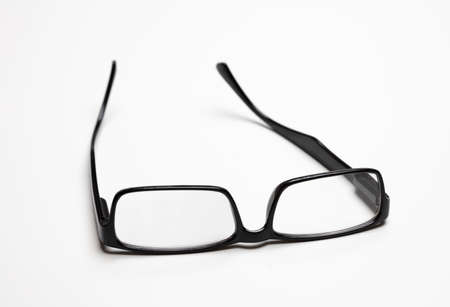 Eyeglasses or spectacles for vision correction. Myopia, presbyopia black frame eye glasses isolated cutout on white background.の写真素材