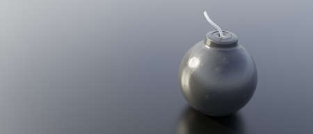 Bomb with a fuse on grey color background. Arm and weapon. Explosion, cannonball and dynamite copy...