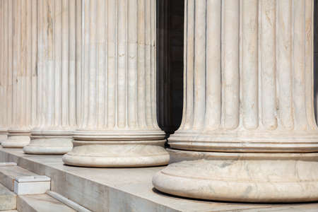 Pillars and stairs white marble. Classical columns in a row. Athens Greece Academy neoclassical...