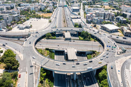 Attiki Odos toll road motorway interchange with Kifisias Avenue in Marousi Attica, Athens, Greece....