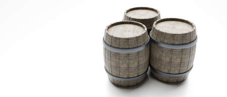 Wooden wine beer barrel isolated on white background, copy space. Whiskey storage oak cask. 3d...