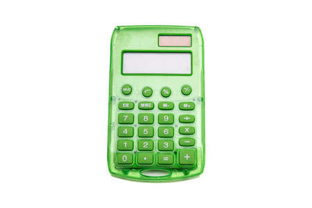 Calculator green color with blank display isolated cutout on white background. Account, tax calculateの写真素材
