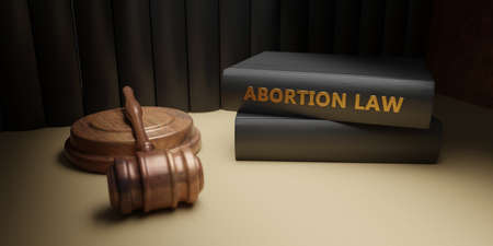 Abortion law concept. Pregnancy termination Legal or illegal. Judge gavel and Abortion Law book, lawyer office background. 3D Renderの写真素材