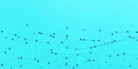 Dots and lines connection on blue, copy space. Digital technology plexus structure, banner. Abstract geometric background.  3d renderの写真素材
