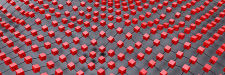 Abstract network background. Red Cube particle and lines connection. Crypto currency, big data,...