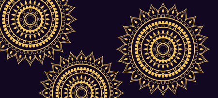 Mandala gold Indian pattern on black background. Ethnic ornamental luxury design. Illustration