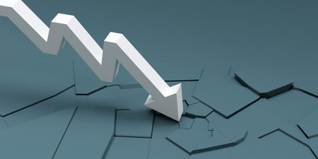 Business graph arrow crashing down. Market collapse, financial crisis concept. 3d render
