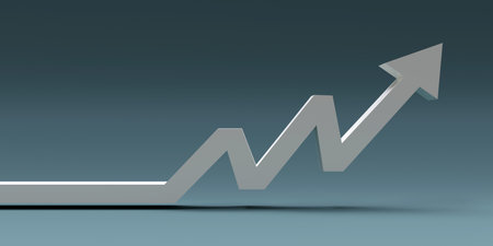 Business growth, Rising up graph arrow. Market increase, progress concept. 3d render