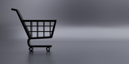 Black Friday sale and online shop concept. Shopping cart icon on gray background, e business commercial template. 3d renderの写真素材