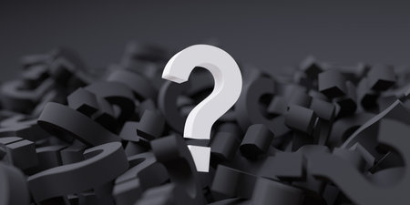 White questionmark against blur black question mark background. Ask, wonder, search concept. 3d...
