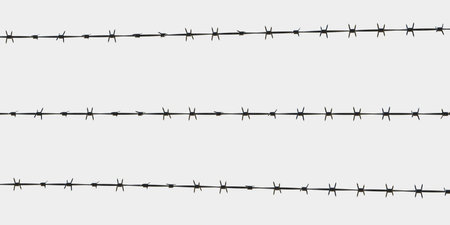 Three barbed wires isolated on white, Steel metal fence wires, safety and protection concept. 3d renderの写真素材