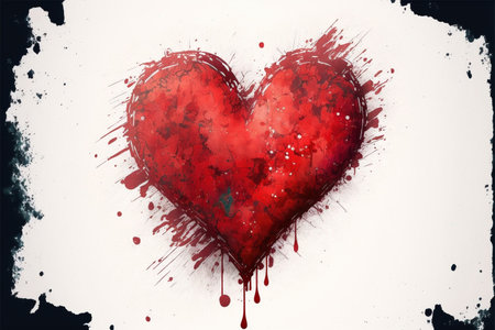 red heart on a grunge background with splashes and blotsの素材