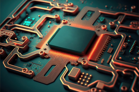 Circuit board close-up. 3d rendering, 3d illustration.の素材