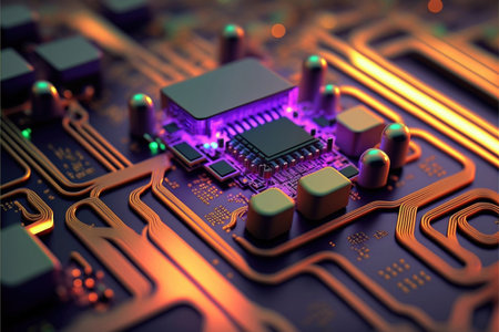 Computer graphics card on a black background. 3d render illustration.の素材