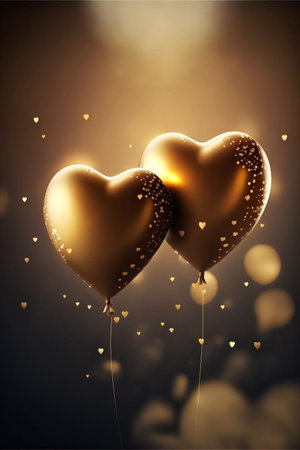 Valentine's day background with golden heart-shaped balloons.の素材