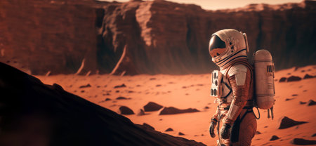 Astronaut in the desert. Science fiction. 3d renderingの素材