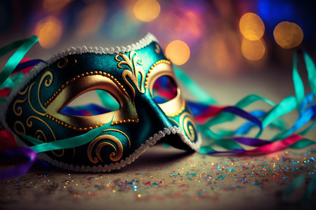 Photo of elegant and delicate Venetian mask over bokeh backgroundの素材