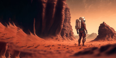 Astronaut in the desert. 3D render. Fantasy illustration.の素材