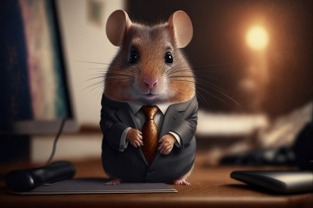 Businessman with a mouse on his back in a suit and tieの素材