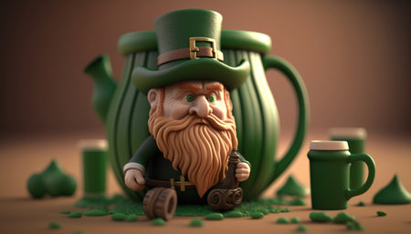 Leprechaun with a beer mug. 3d illustrationの素材