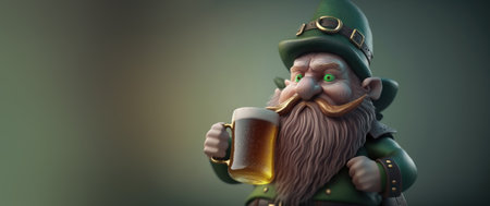Leprechaun with a mug of beer. 3d renderingの素材