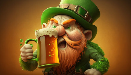 Leprechaun with a mug of beer. 3d illustrationの素材